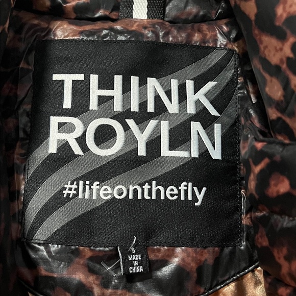 Think Royln Urban Animal Print Marilyn Puffer Down Pea Coat Womens Sz S Gorpcore - Picture 3 of 8